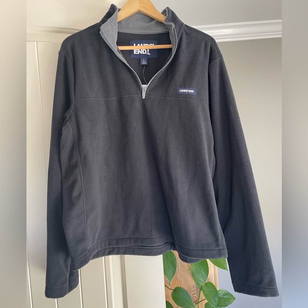 NWT Lands’ End Black Fleece Quarter Zip Pullover Men’s Size Large